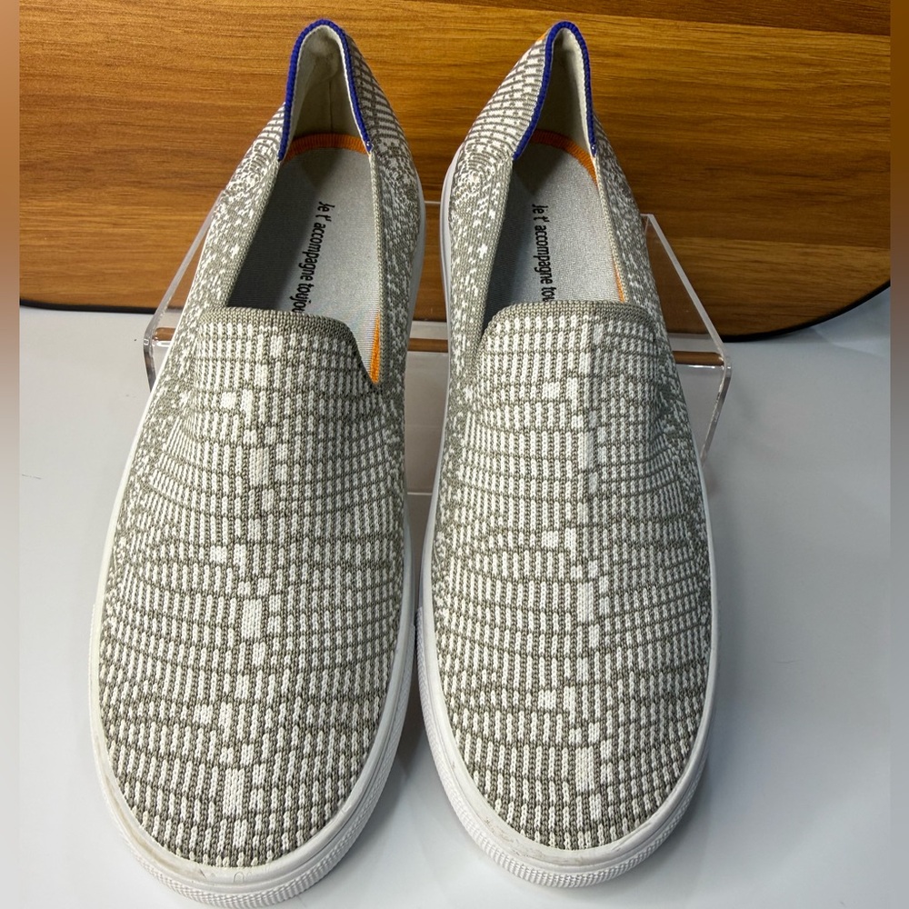 Gray White Woven Slip-On Sneakers EU 39 US 8.5–9 Textured Knit Comfort Shoes